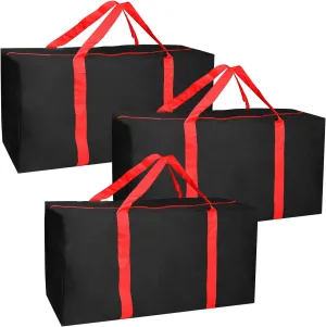 Jalousie 3 Pack Extra Large Heavy Duty Storage Bags Moving Bag Totes Storage Bin Space Saver Travel Duffel Bags - Made of Tough 600D Oxford (Black-Red 3 Pack)