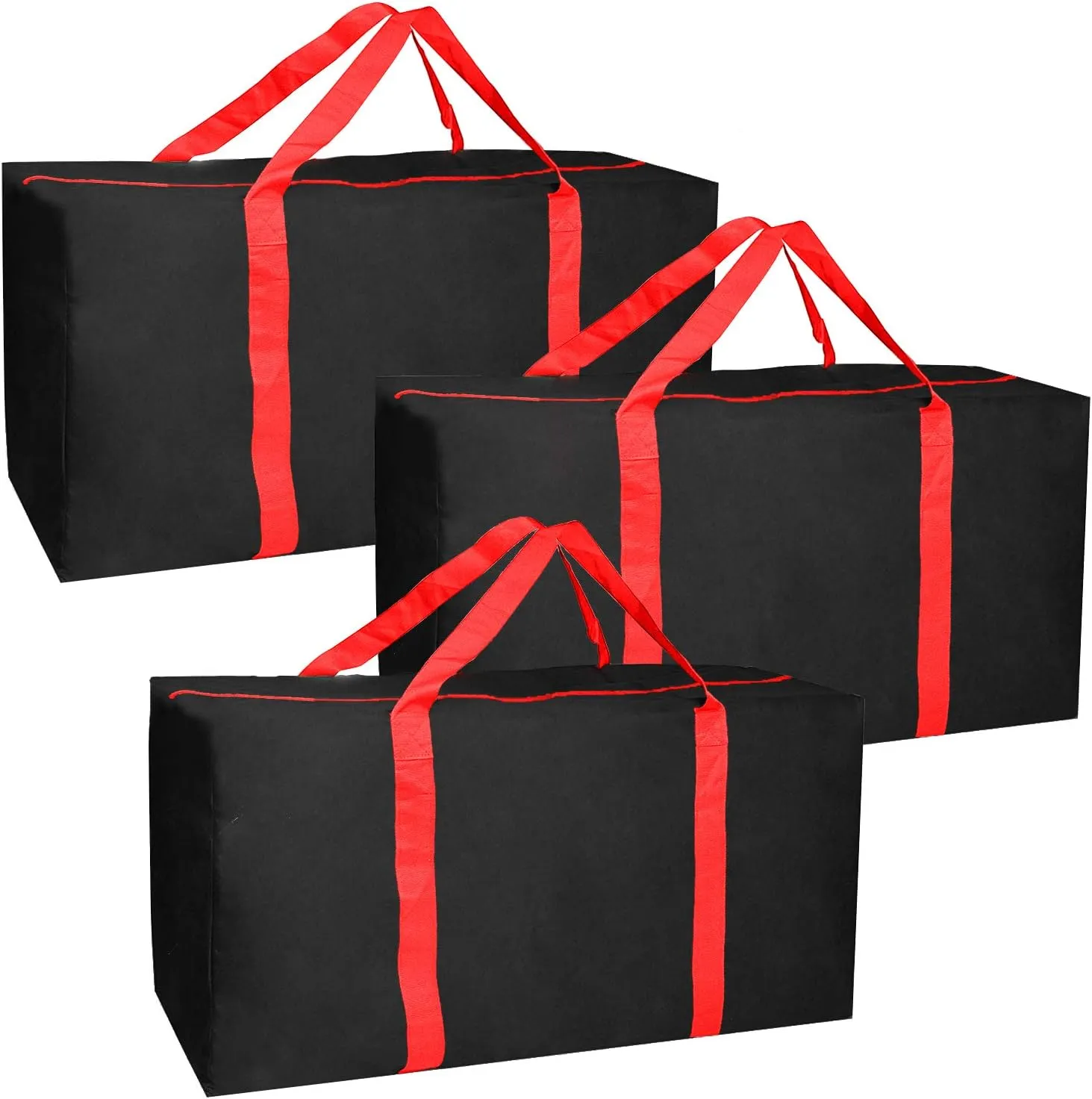 Jalousie 3 Pack Extra Large Heavy Duty Storage Bags Moving Bag Totes Storage Bin Space Saver Travel Duffel Bags - Made of Tough 600D Oxford (Black-Red 3 Pack)
