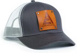 J&D Productions Allis Chalmers Hat with Leather Logo Emblem, Gray/White Mesh, New Logo