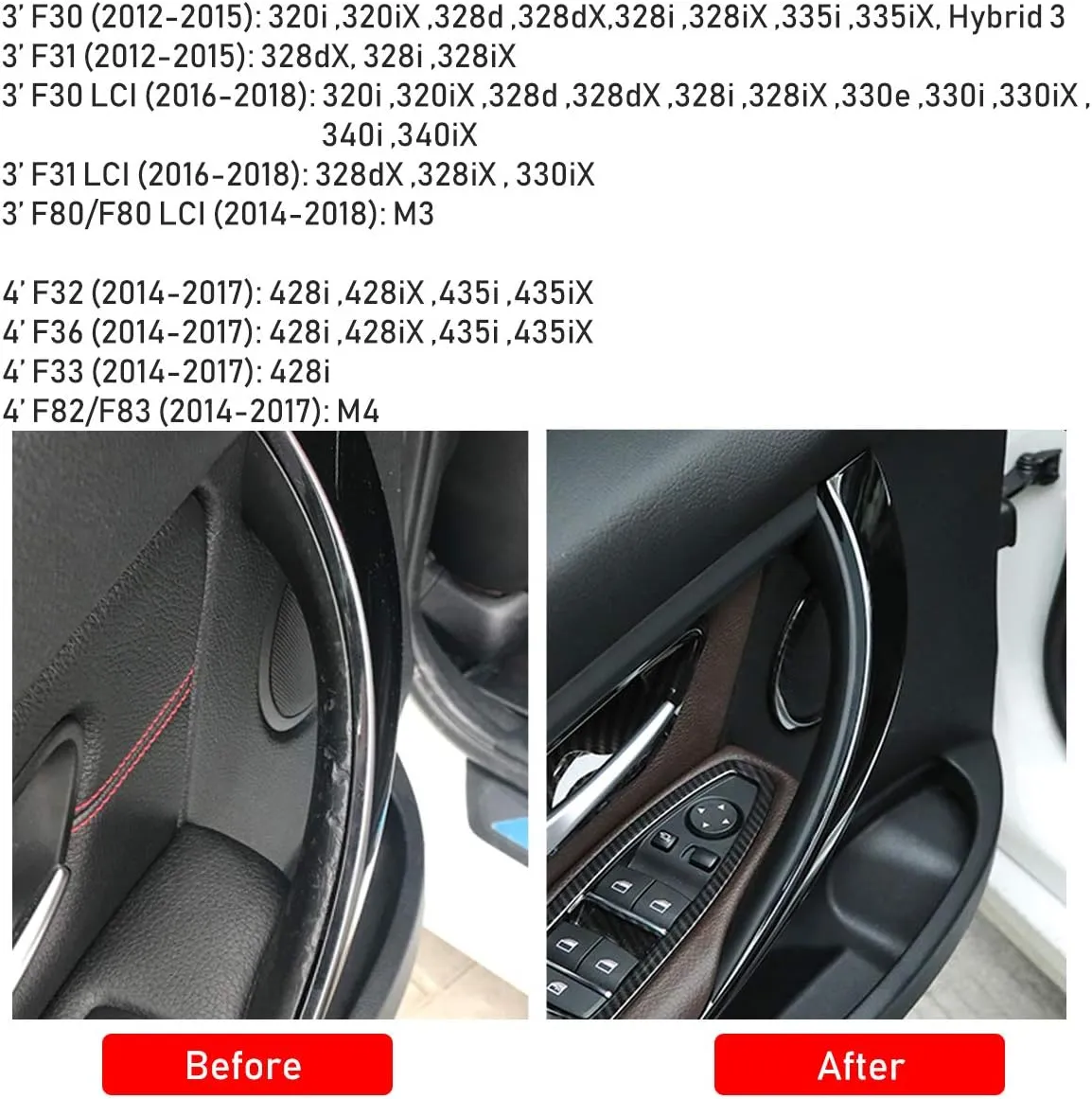 Jaronx 2PCS Door Handle Covers Compatible with BMW 3 Series 4 Series Driver Side &Passenger Side Door Pull Handle Covers (Compatible with BMW 320i,328i,330i,335i F30/F31 and 428i, 435i F32/F36)(Black)
