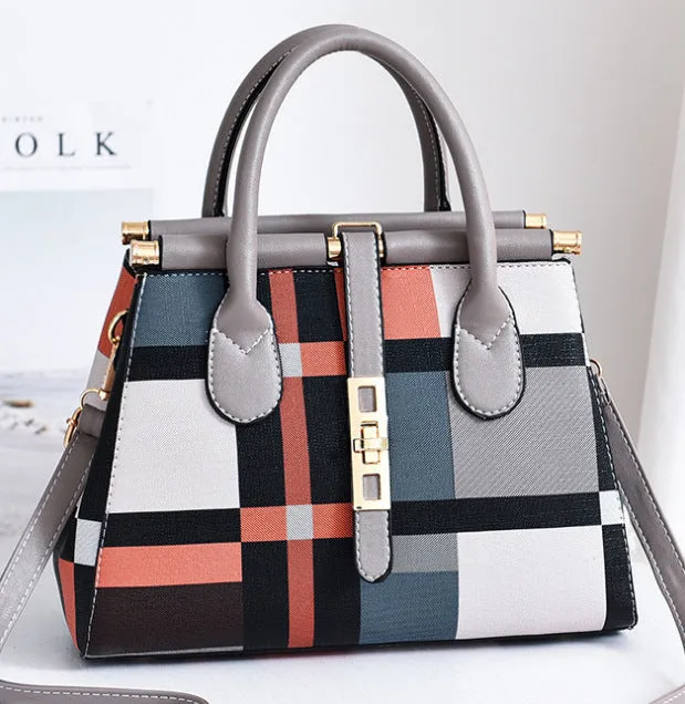 Jennifer – Multicolor Geometric Print Handbag with Black Top Handles