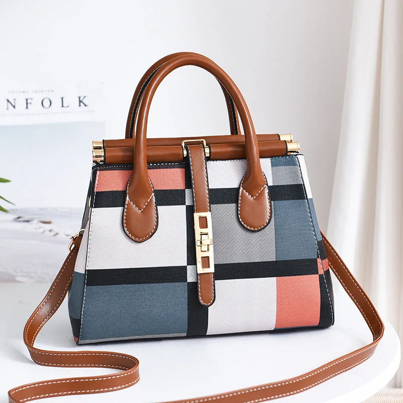 Jennifer – Multicolor Geometric Print Handbag with Black Top Handles
