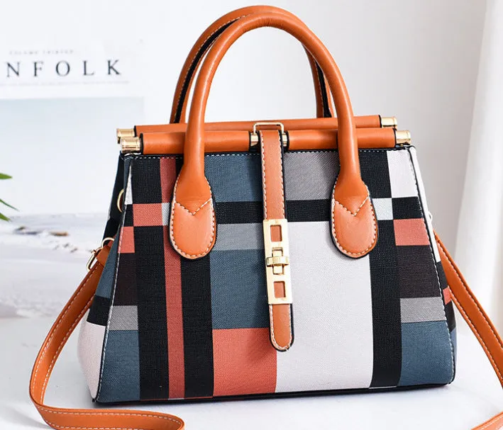 Jennifer – Multicolor Geometric Print Handbag with Black Top Handles