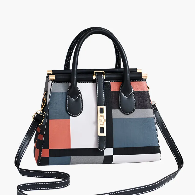 Jennifer – Multicolor Geometric Print Handbag with Black Top Handles