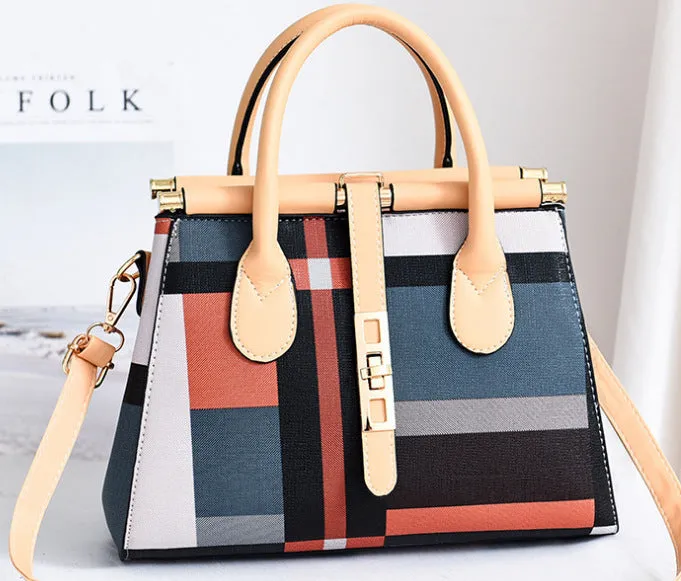 Jennifer – Multicolor Geometric Print Handbag with Black Top Handles