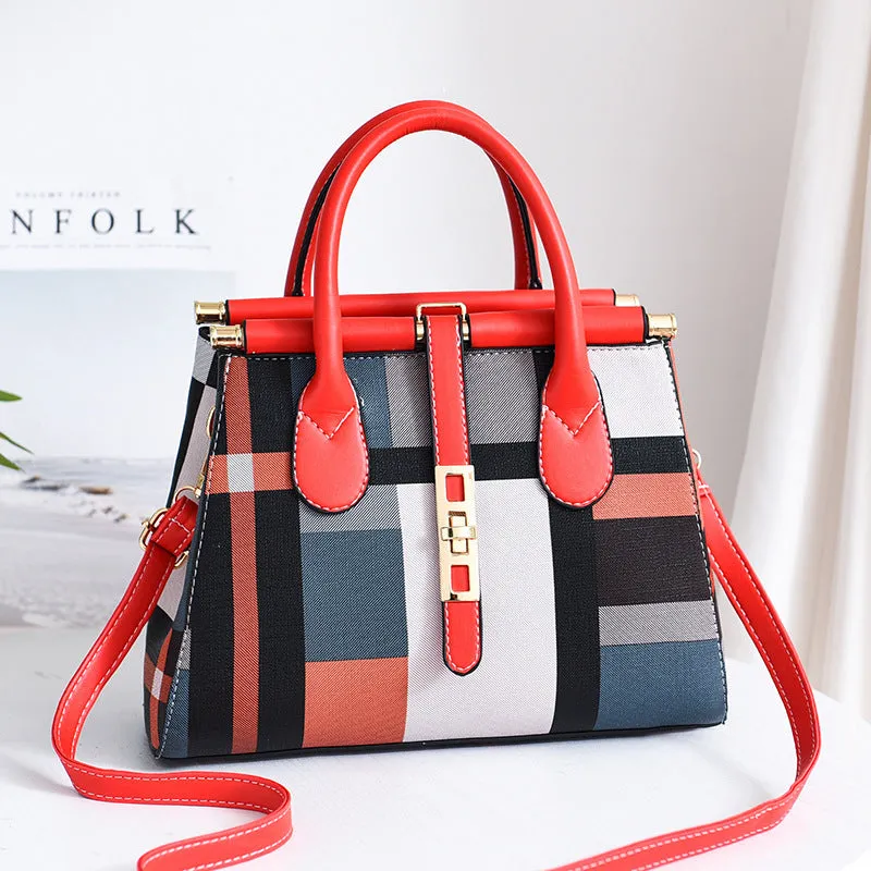Jennifer – Multicolor Geometric Print Handbag with Black Top Handles