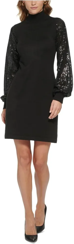 Jessica Howard Womens Knit Sequined Sweaterdress Black S