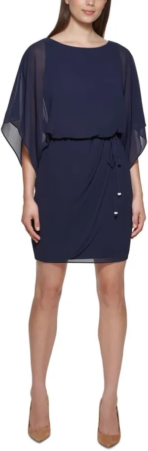Jessica Howard Womens Petites Semi-Formal Mini Shirtdress Navy 4P