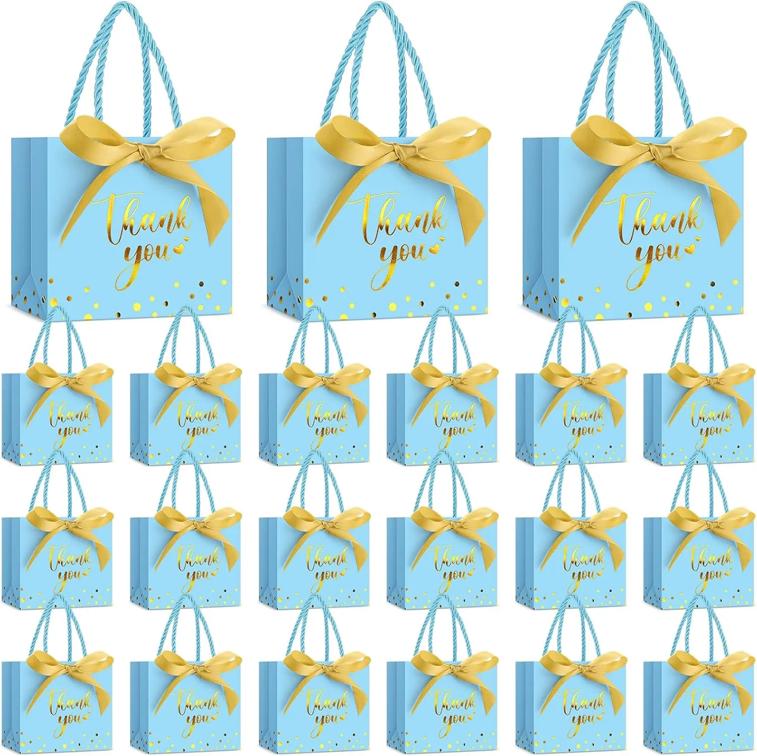 Jetec 45 Pcs Mini Paper Gift Bag Bulk 5.5 x 4.7 x 2.5'' Small Thank You Favor Bag with Handle Bow Ribbon for Valentine‘s Day Wedding Baby Bridal Shower Birthday Party(Sky Blue/gold)