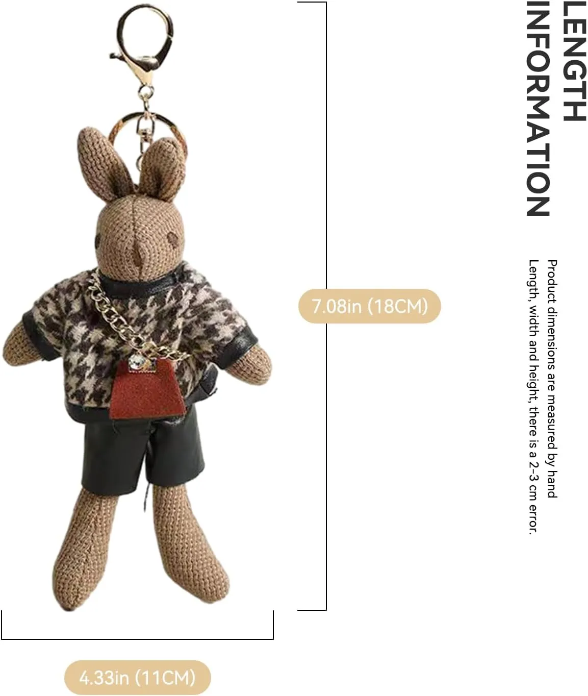 jiesinlov Kawaii Bag Pendant Keychain Dolls, Cute Trend Bunny Bag Charms, Purse DIY Remodeling Accessories(Brown Bunny)