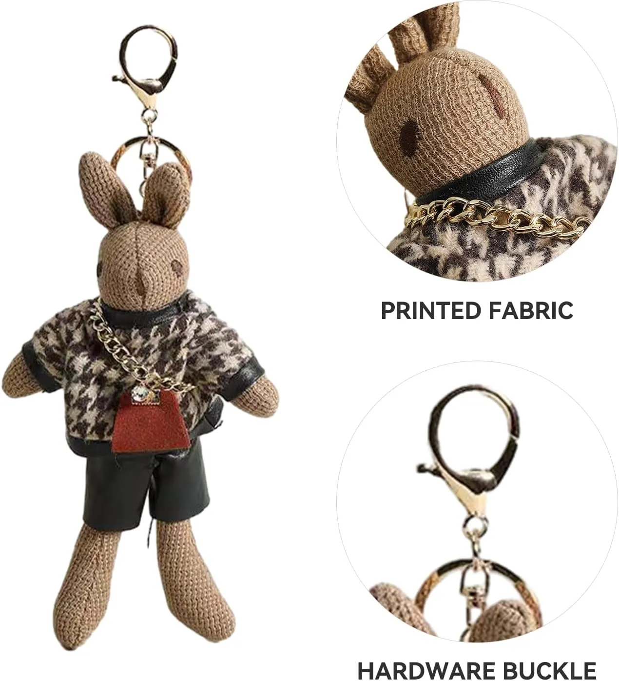 jiesinlov Kawaii Bag Pendant Keychain Dolls, Cute Trend Bunny Bag Charms, Purse DIY Remodeling Accessories(Brown Bunny)