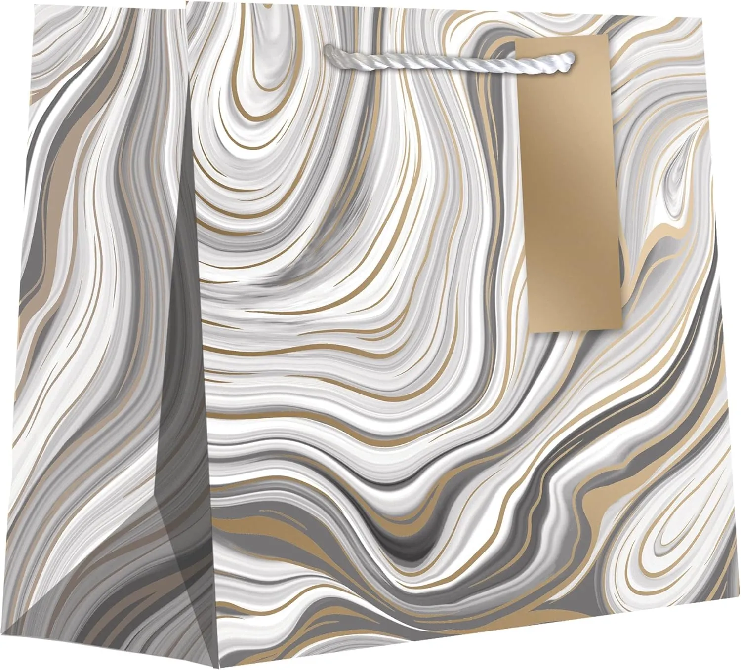 Jillson Roberts Large Gift Bags with Foil Accents, Party Favor Totes, Marbleized Silver, 12 Count