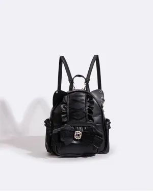 Jirai Kei Kawaii Bag Gothic Cute Bag Mini Leather Backpack Fashion Small Daypacks Purse for Women Cutecore (Black)