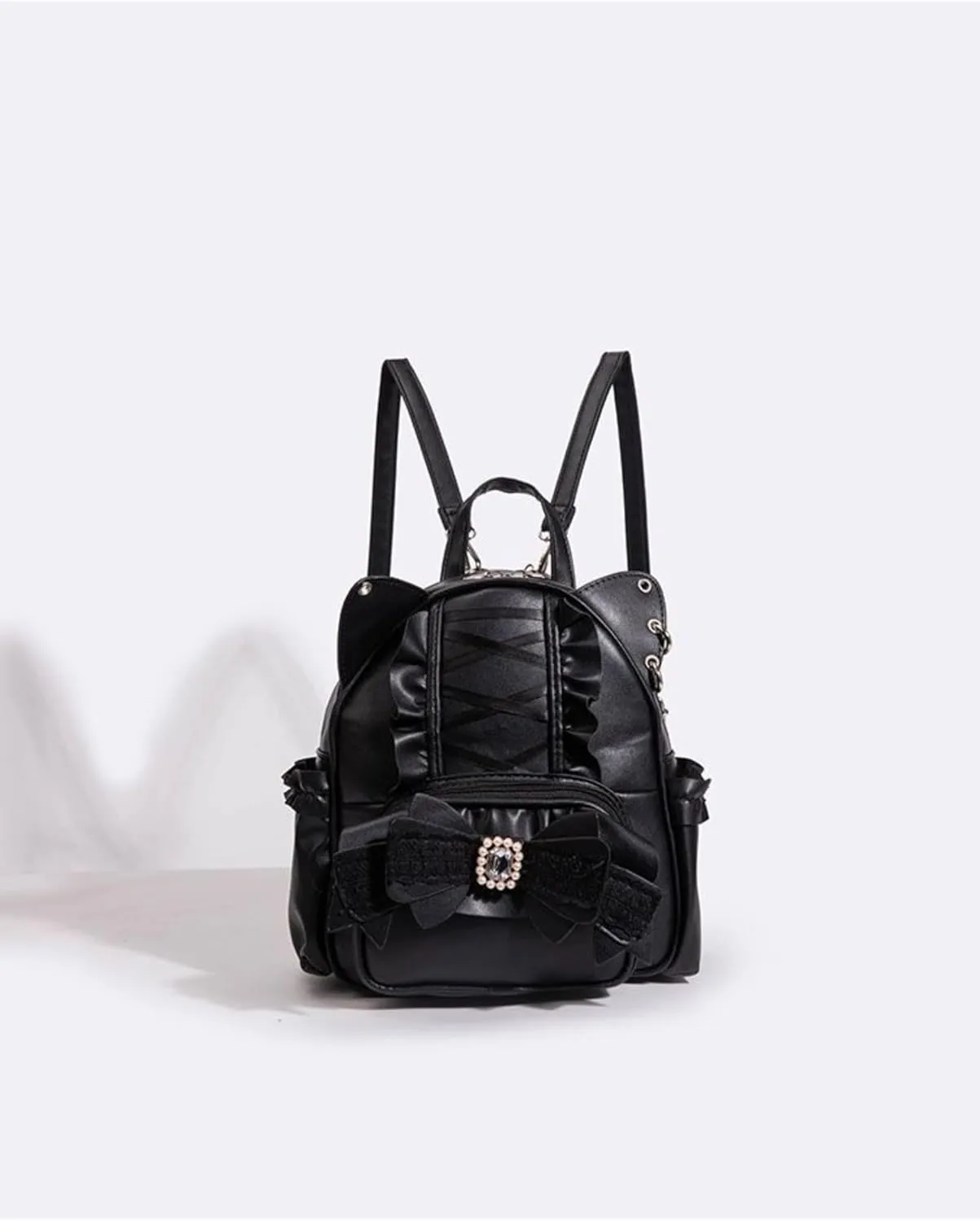 Jirai Kei Kawaii Bag Gothic Cute Bag Mini Leather Backpack Fashion Small Daypacks Purse for Women Cutecore (Black)