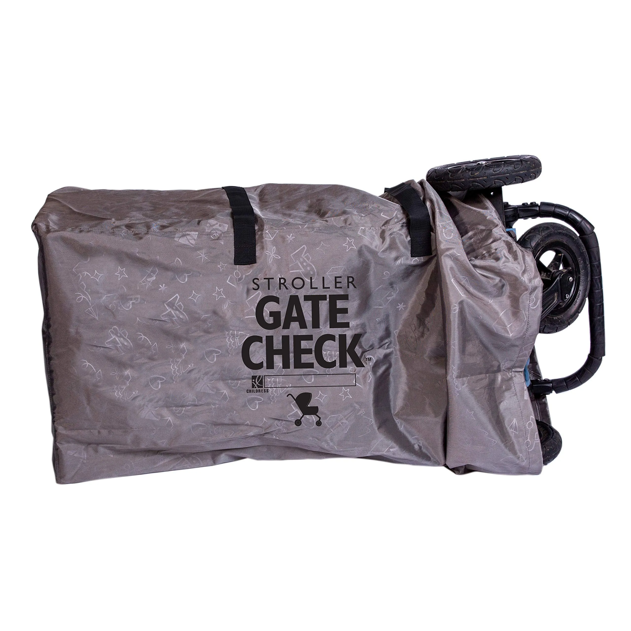J.L Childress DELUXE Gate Check Bag for Single & Double Strollers - Premium Heavy-Duty Durable Air Travel Bag, Adjustable Shoulder Straps - Fits Most Single & Double Strollers, Grey