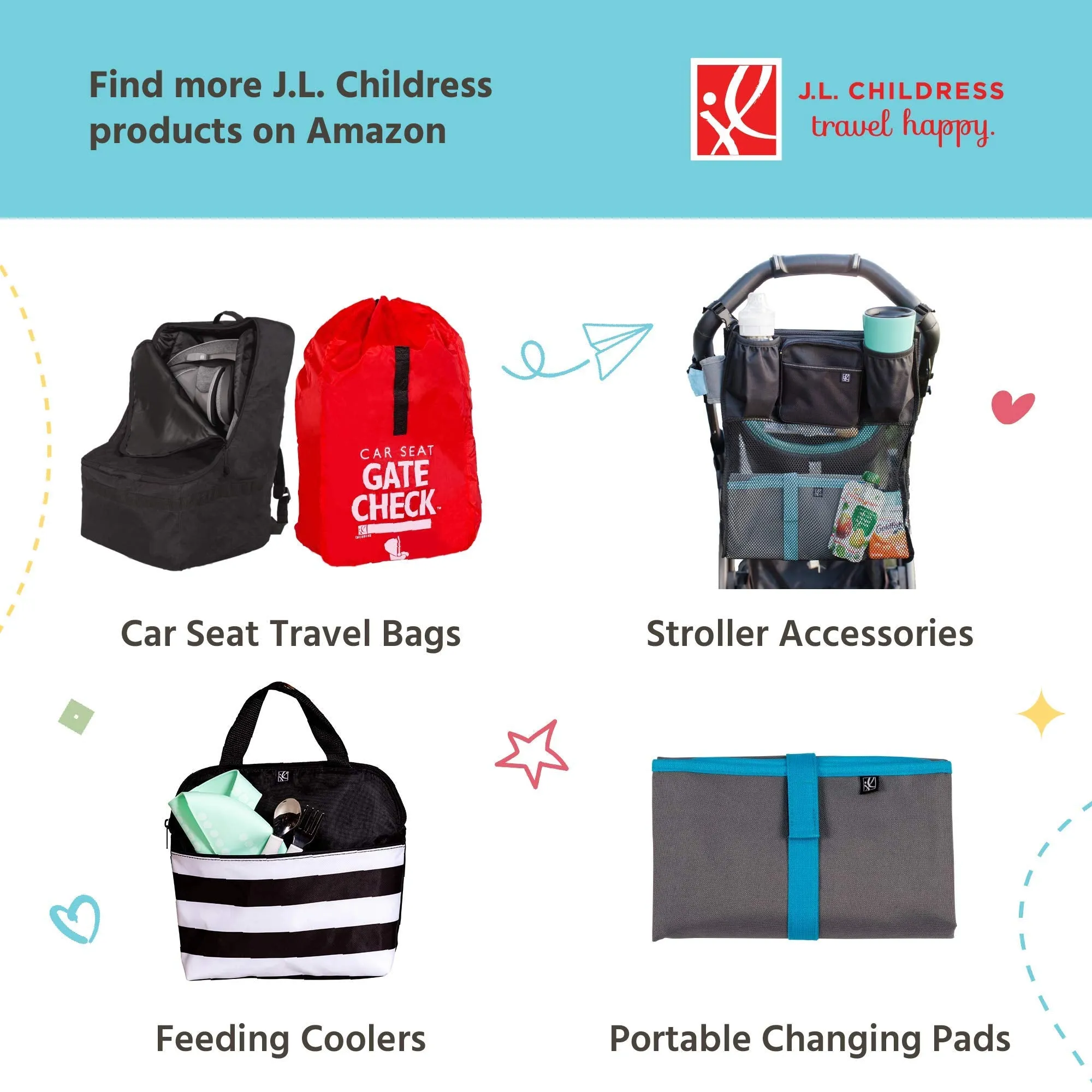 J.L Childress DELUXE Gate Check Bag for Single & Double Strollers - Premium Heavy-Duty Durable Air Travel Bag, Adjustable Shoulder Straps - Fits Most Single & Double Strollers, Grey