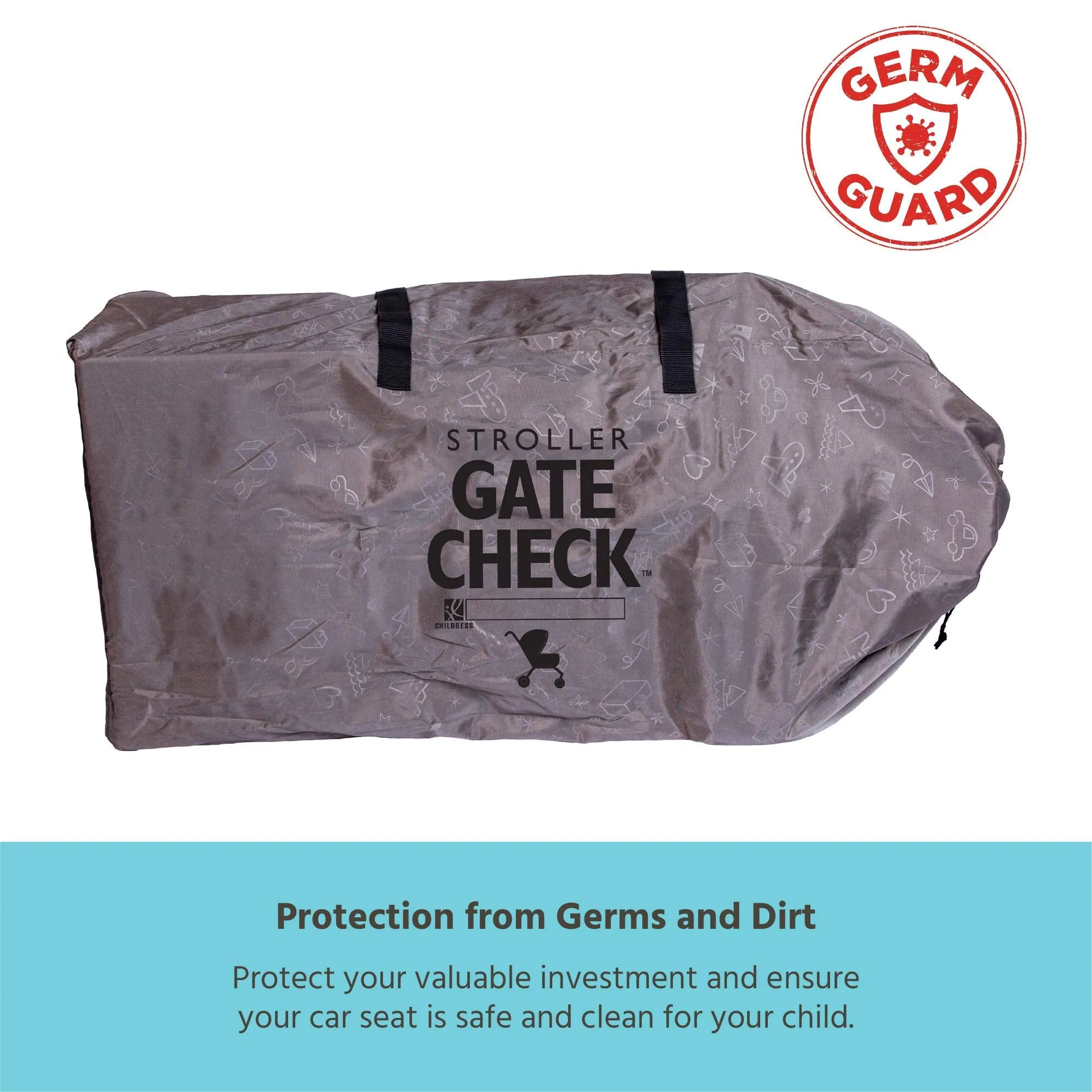 J.L Childress DELUXE Gate Check Bag for Single & Double Strollers - Premium Heavy-Duty Durable Air Travel Bag, Adjustable Shoulder Straps - Fits Most Single & Double Strollers, Grey