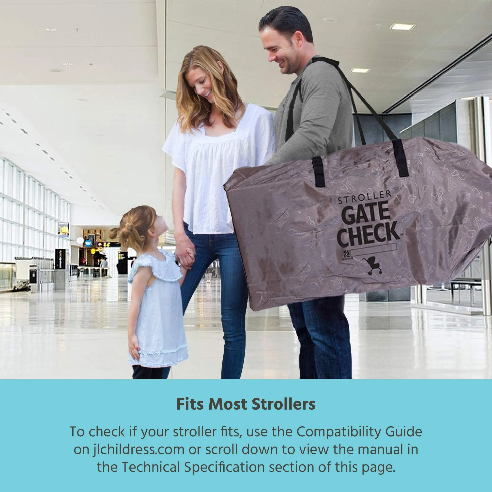 J.L Childress DELUXE Gate Check Bag for Single & Double Strollers - Premium Heavy-Duty Durable Air Travel Bag, Adjustable Shoulder Straps - Fits Most Single & Double Strollers, Grey
