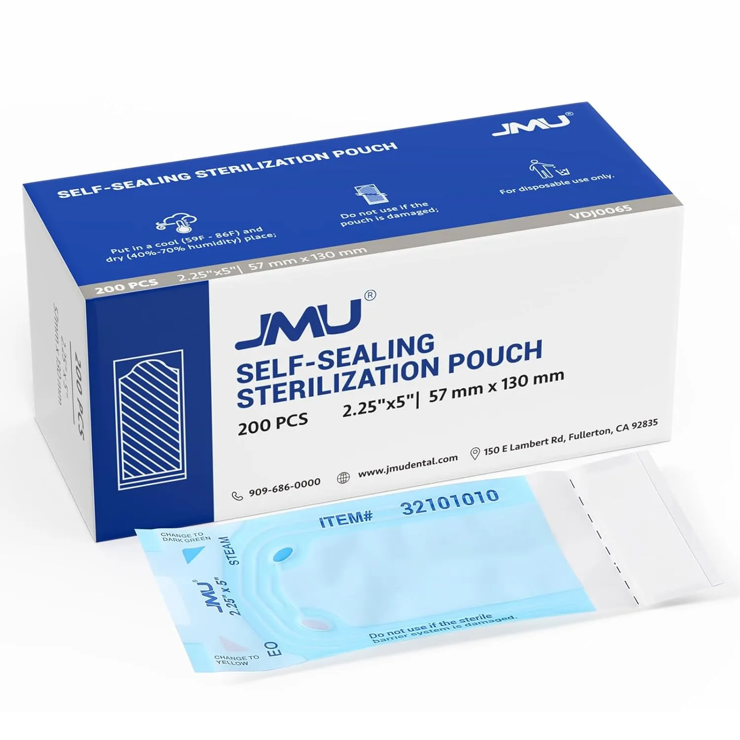 JMU 4000 Self Seal Sterilization Pouches Case 2.25" x 5", Autoclave Bags, 200/Box, 20 Boxes