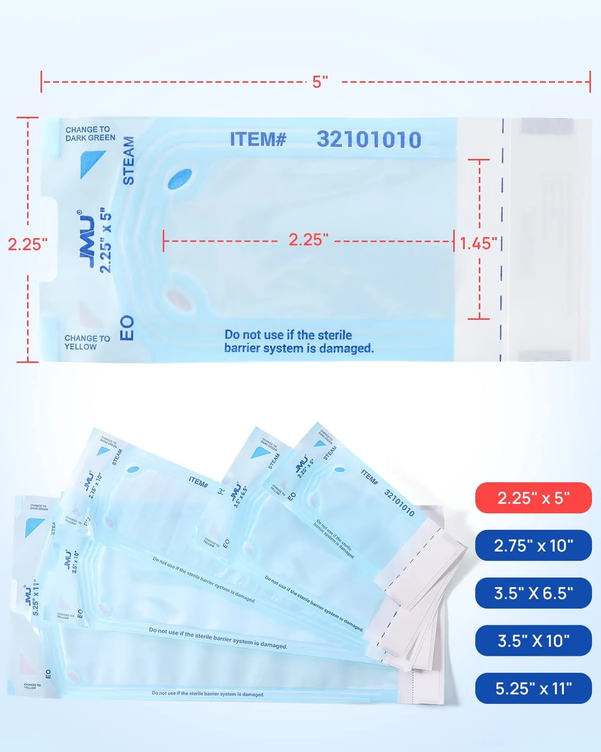 JMU 4000 Self Seal Sterilization Pouches Case 2.25" x 5", Autoclave Bags, 200/Box, 20 Boxes