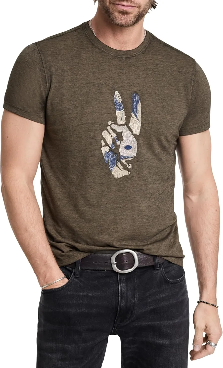 John Varvatos Men's Peace Embroidery Tee