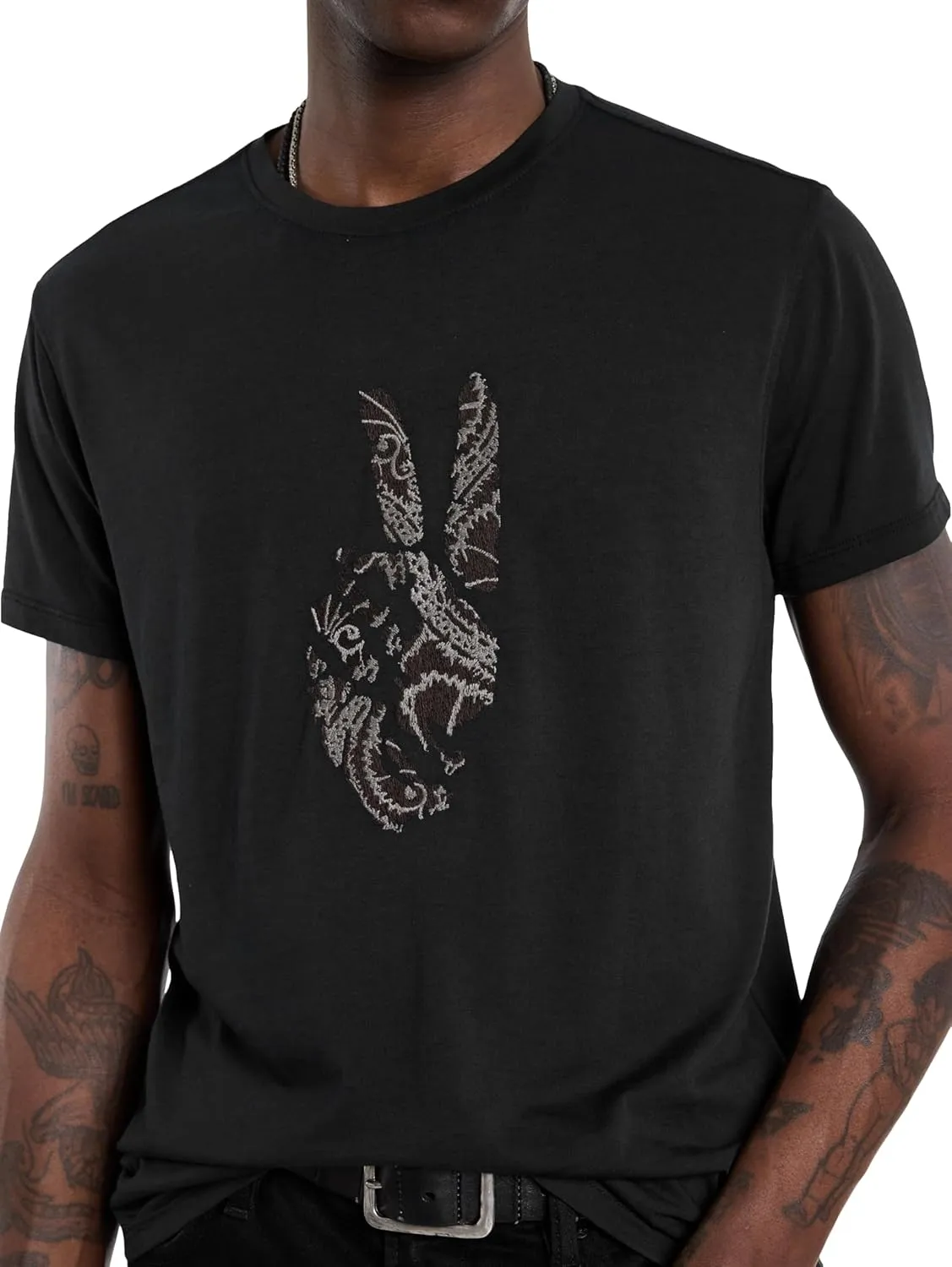 John Varvatos Men's Peace Embroidery Tee