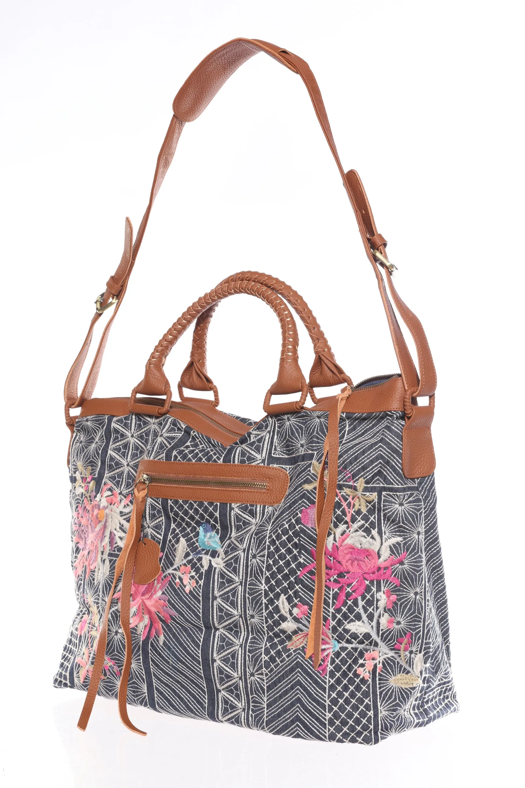 Johnny Was Workshop Denim Blue Viviana Overnight Bag Boho Chic W05922