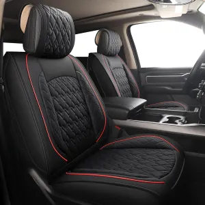 JOJOBAY Car Seat Covers for Dodge Ram 2 Pcs Front,Fit Ram 2009-2025 1500/2500/3500 Pick-up Truck,Crew,Regular,Quad,Mega Cab,Waterproof Leather Seat Covers Protectors（2 PCS Front,Black/Red）