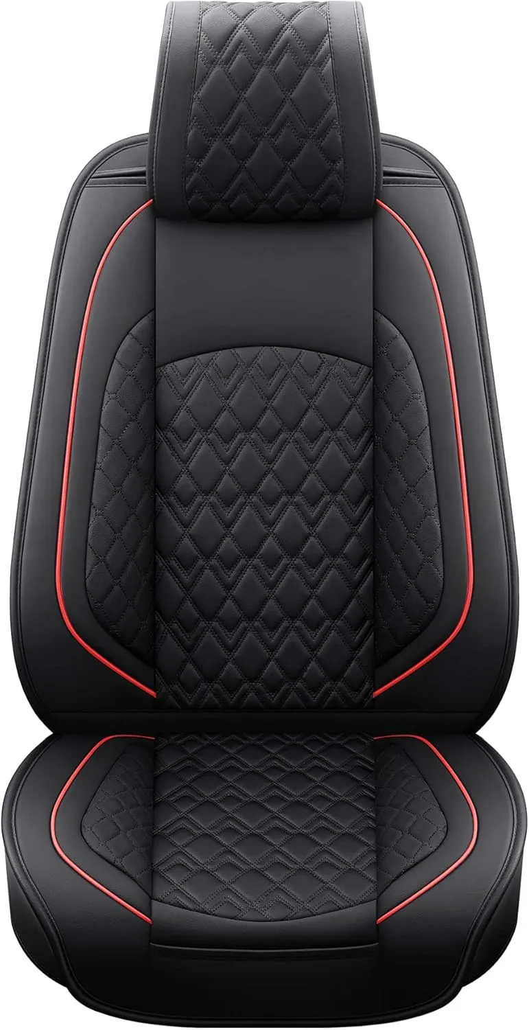 JOJOBAY Car Seat Covers for Dodge Ram 2 Pcs Front,Fit Ram 2009-2025 1500/2500/3500 Pick-up Truck,Crew,Regular,Quad,Mega Cab,Waterproof Leather Seat Covers Protectors（2 PCS Front,Black/Red）