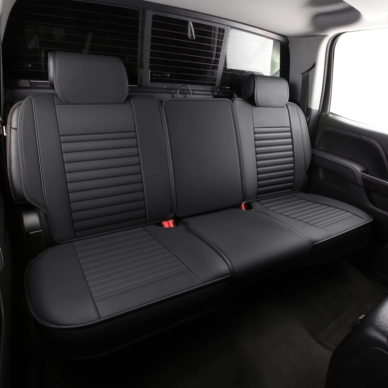 JOJOBAY Chevy Silverado Seat Covers,GMC Sierra Seat Covers,Custom Fit 2007-2024 1500 2500HD 3500HD Crew Double Extended Regular Cab,LT LZT RST(Rear Seat Covers,Black)