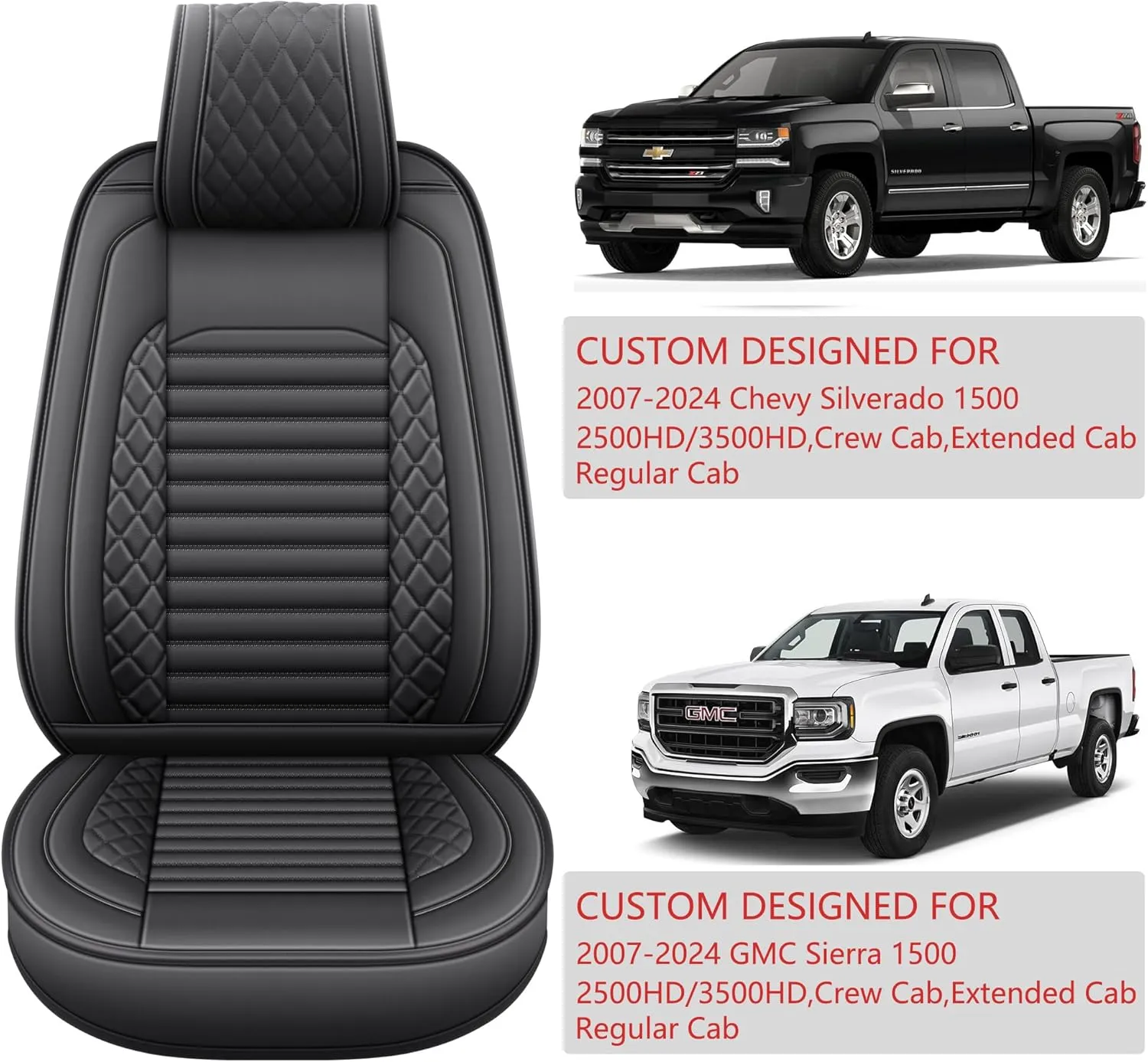JOJOBAY Chevy Silverado Seat Covers,GMC Sierra Seat Covers,Custom Fit 2007-2024 1500 2500HD 3500HD Crew Double Extended Regular Cab,LT LZT RST(Rear Seat Covers,Black)