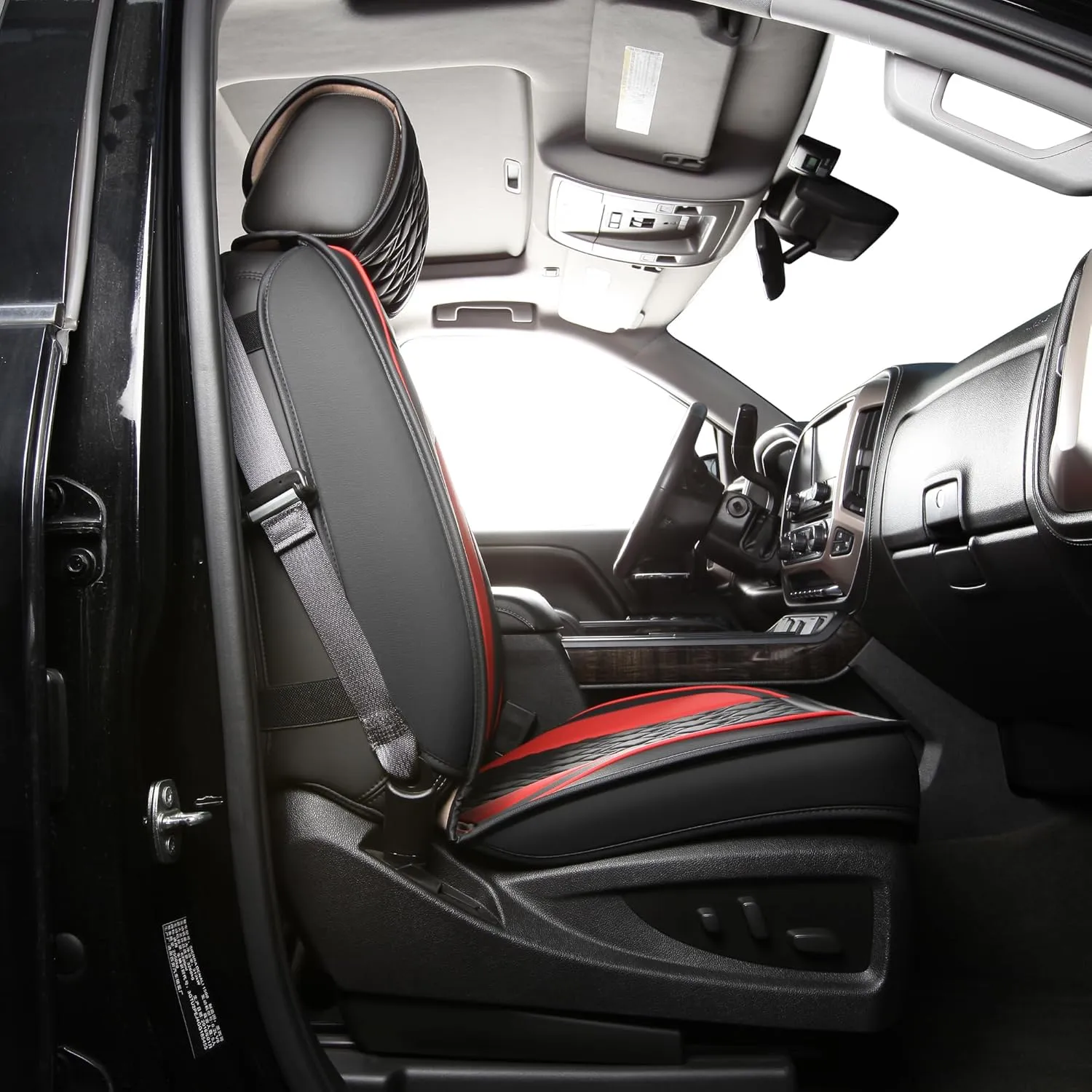 JOJOBAY Chevy Silverado Seat Covers,Leather Seat Covers for GMC Sierra,Custom Fit 2007-2026 1500 2500HD 3500HD Crew Double Extended Regular Cab,LT LZT RST Trail Boss(Front Pair,Black Red)