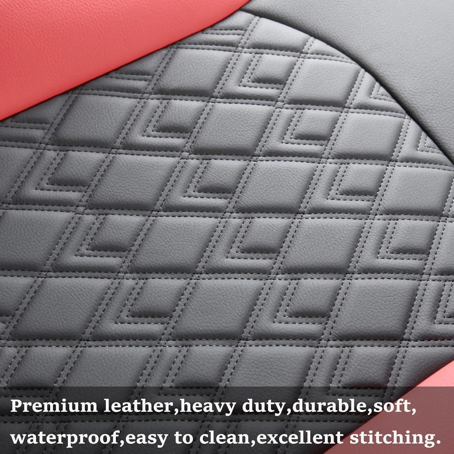 JOJOBAY Chevy Silverado Seat Covers,Leather Seat Covers for GMC Sierra,Custom Fit 2007-2026 1500 2500HD 3500HD Crew Double Extended Regular Cab,LT LZT RST Trail Boss(Front Pair,Black Red)