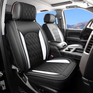 JOJOBAY Chevy Silverado Seat Covers,Leather Seat Covers for GMC Sierra,Custom Fit 2007-2026 1500 2500HD 3500HD Crew Double Extended Regular Cab,LT LZT RST Trail Boss(Front Pair,Black White)