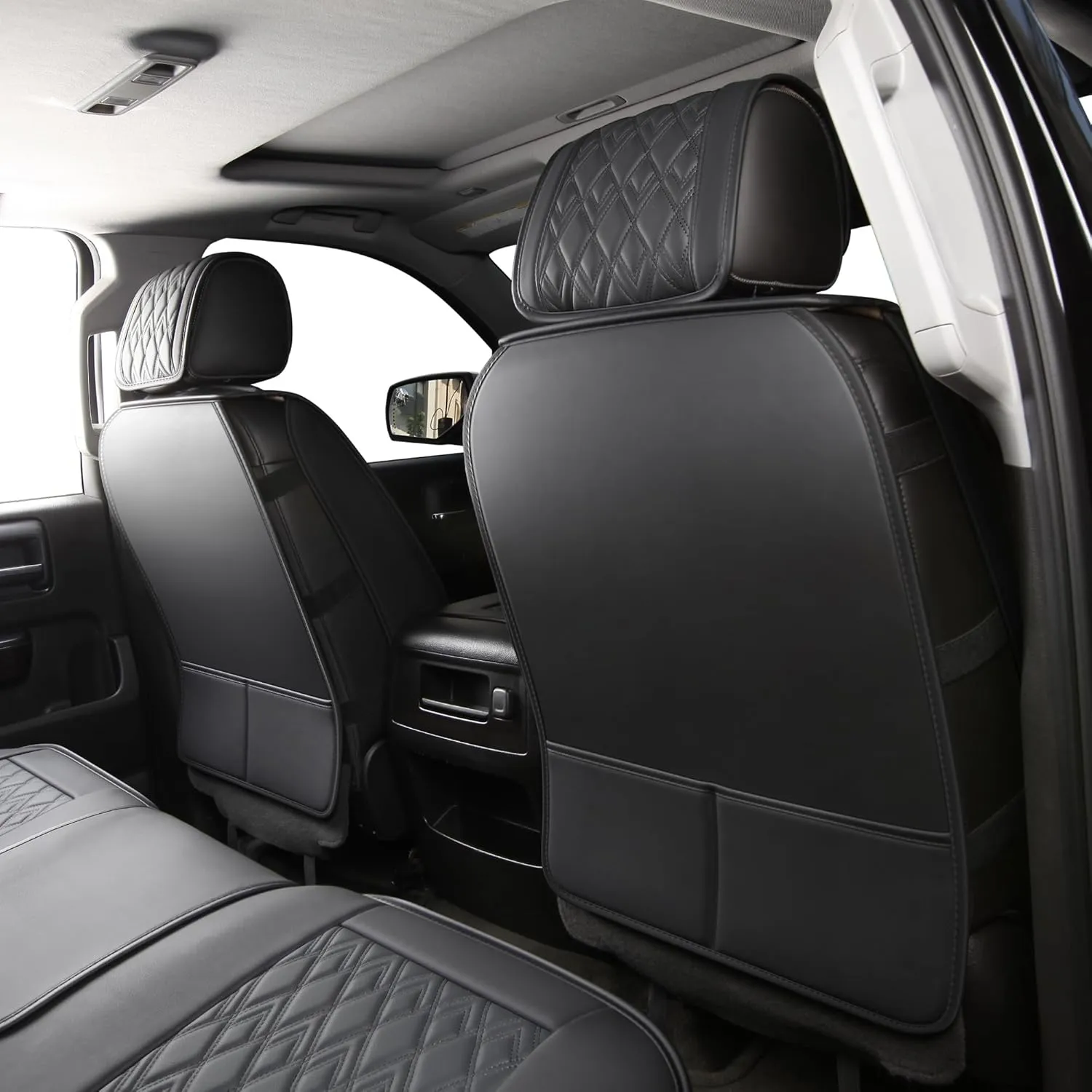 JOJOBAY Chevy Silverado Seat Covers,Leather Seat Covers for GMC Sierra,Custom Fit 2007-2026 1500 2500HD 3500HD Crew Double Extended Regular Cab,LT LZT RST Trail Boss(Front Pair,Black White)