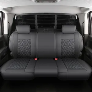 JOJOBAY Chevy Silverado Seat Covers,Leather Seat Covers for GMC Sierra,Custom Fit 2007-2026 1500 2500HD 3500HD Crew Double Extended Regular Cab,LT LZT RST(Rear Seat Covers,Black)