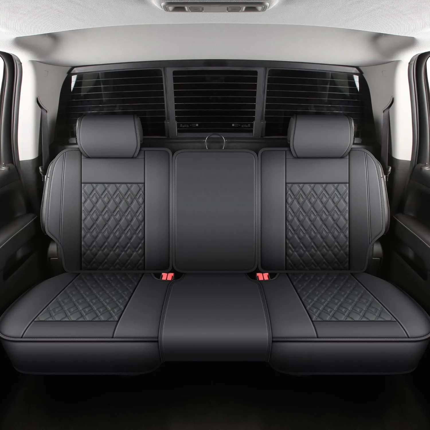JOJOBAY Chevy Silverado Seat Covers,Leather Seat Covers for GMC Sierra,Custom Fit 2007-2026 1500 2500HD 3500HD Crew Double Extended Regular Cab,LT LZT RST(Rear Seat Covers,Black)
