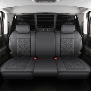 JOJOBAY Chevy Silverado Seat Covers,Leather Seat Covers for GMC Sierra,Custom Fit 2007-2026 1500 2500HD 3500HD Crew Extended Regular Cab,LT LZT(Rear Seat Covers,Black Blue)