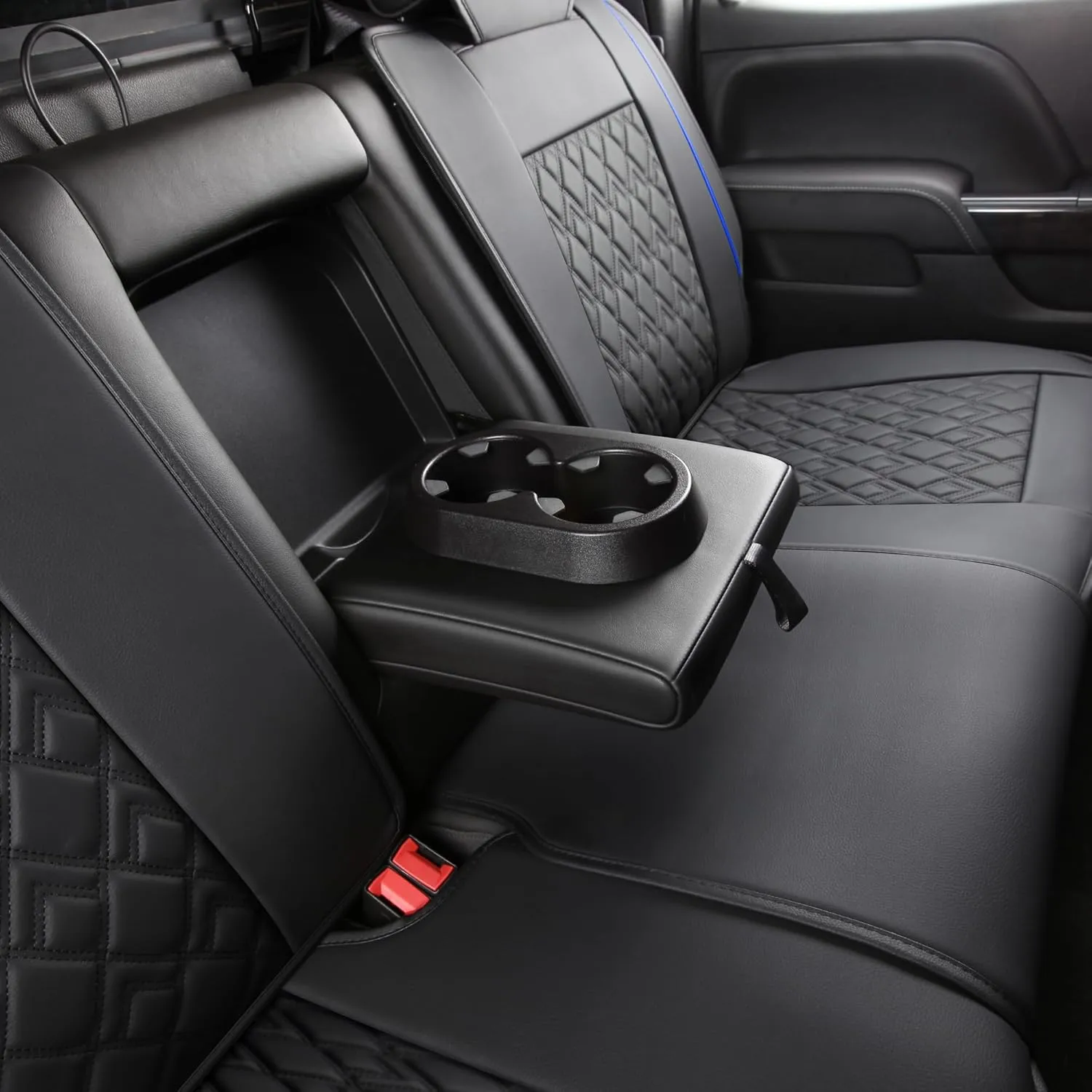 JOJOBAY Chevy Silverado Seat Covers,Leather Seat Covers for GMC Sierra,Custom Fit 2007-2026 1500 2500HD 3500HD Crew Extended Regular Cab,LT LZT(Rear Seat Covers,Black Blue)