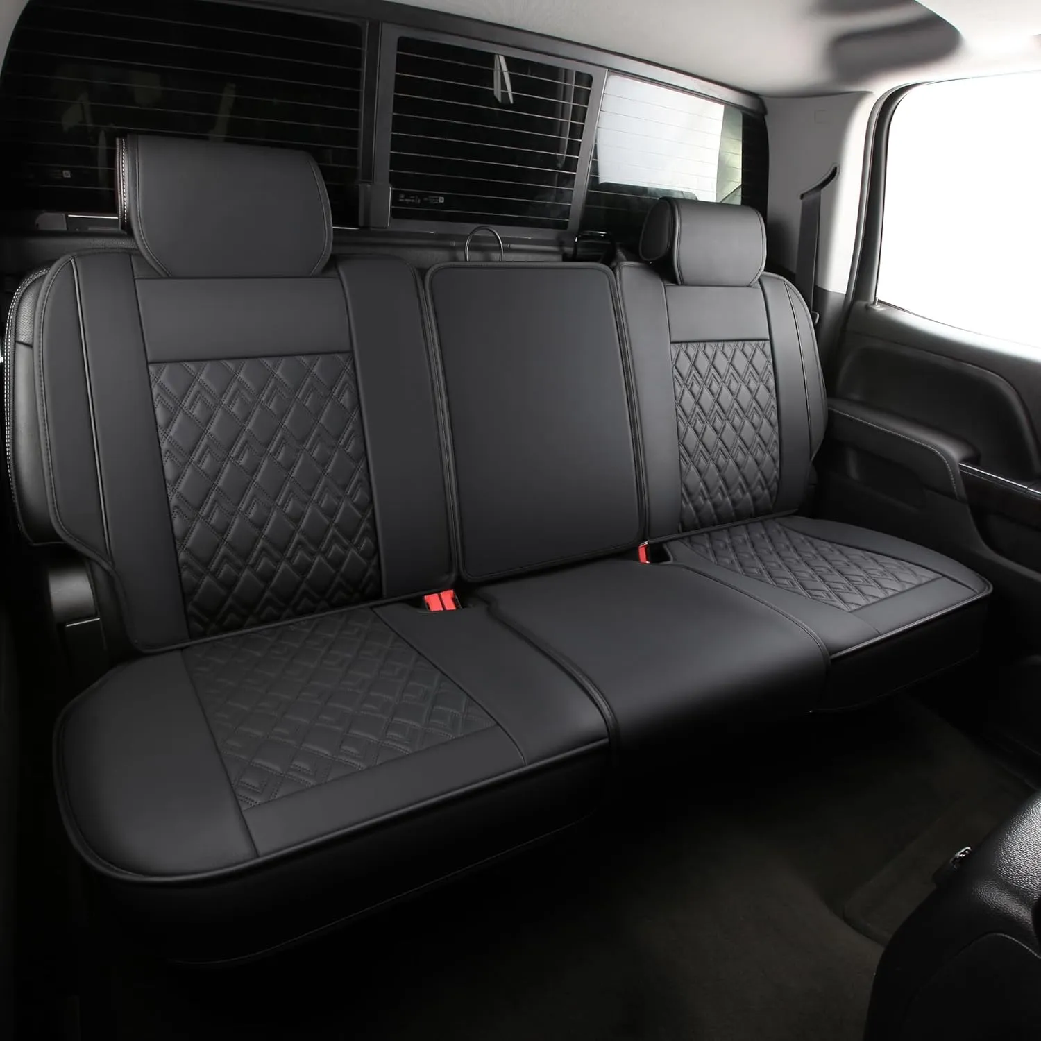 JOJOBAY Chevy Silverado Seat Covers,Leather Seat Covers for GMC Sierra,Custom Fit 2007-2026 1500 2500HD 3500HD Crew Extended Regular Cab,LT LZT(Rear Seat Covers,Black Blue)