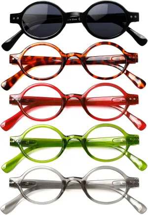 JOSCHOO 5 Pack Retro Round Reading Glasses Mini Small Comfortable Readers for Women Men (5 Mix Clour-8, 0.50)