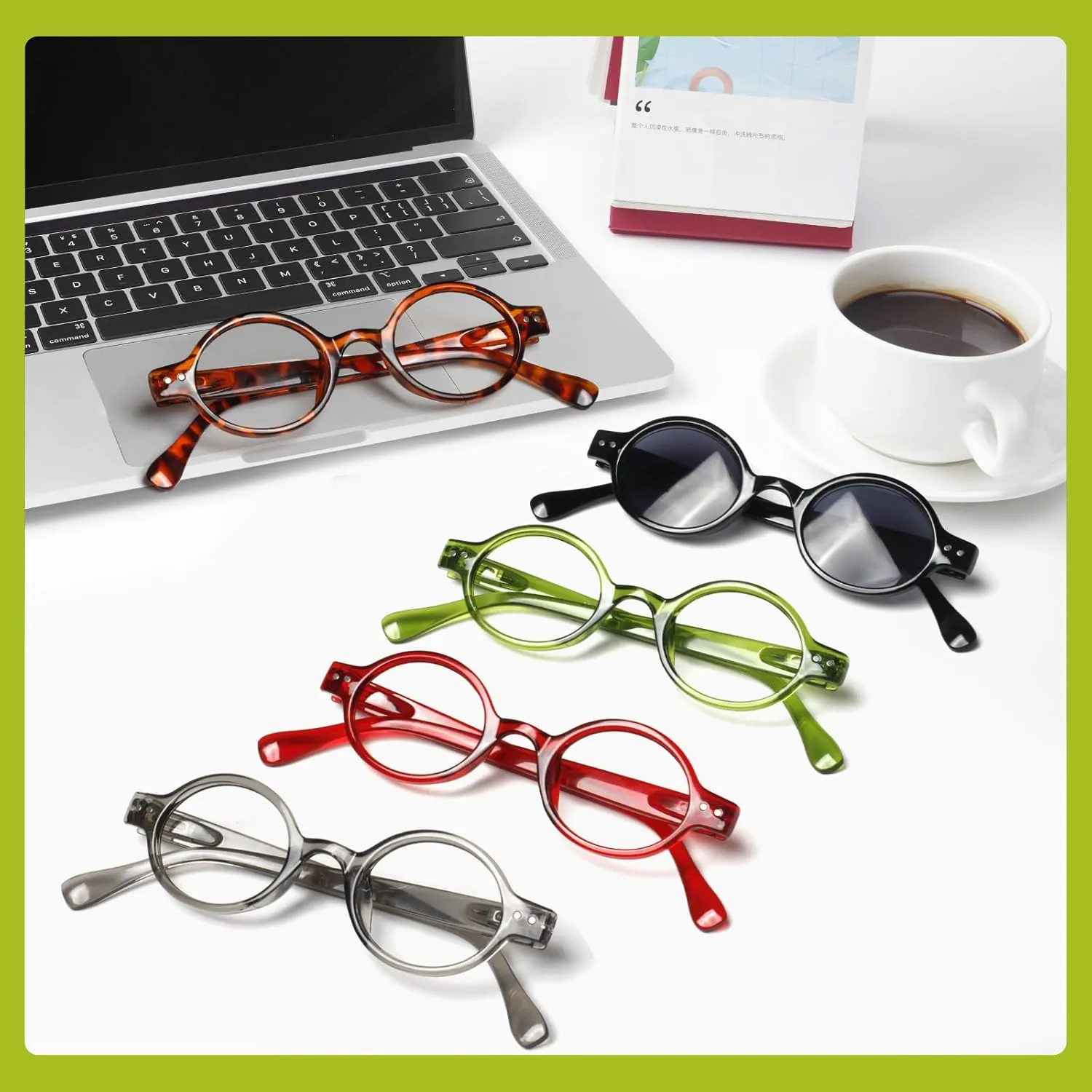 JOSCHOO 5 Pack Retro Round Reading Glasses Mini Small Comfortable Readers for Women Men (5 Mix Clour-8, 0.50)