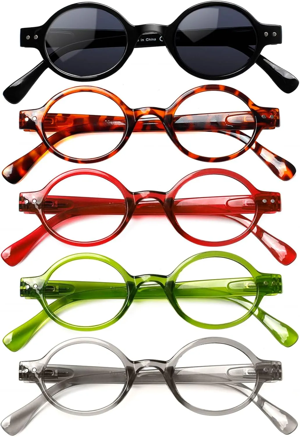 JOSCHOO 5 Pack Retro Round Reading Glasses Mini Small Comfortable Readers for Women Men (5 Mix Clour-8, 0.50)
