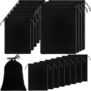 Junkin 18 Pcs Toy Storage Bag Microfiber Drawstring Bags Adjustable Toy Organizer Small Cloth Pouch Foldable Ditty Pouch for Cosmetic Sunglasses Home Travel(5.12 x 7/6.6 x 9/9 x 11.8'',Black)