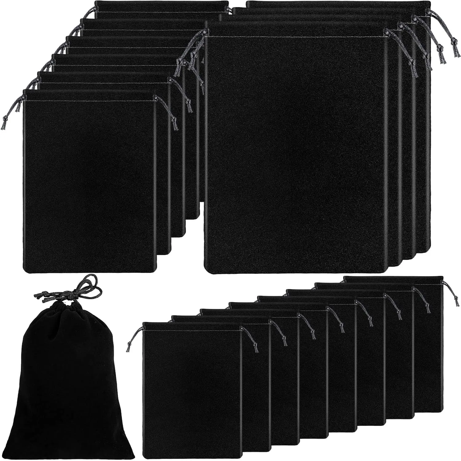 Junkin 18 Pcs Toy Storage Bag Microfiber Drawstring Bags Adjustable Toy Organizer Small Cloth Pouch Foldable Ditty Pouch for Cosmetic Sunglasses Home Travel(5.12 x 7/6.6 x 9/9 x 11.8'',Black)