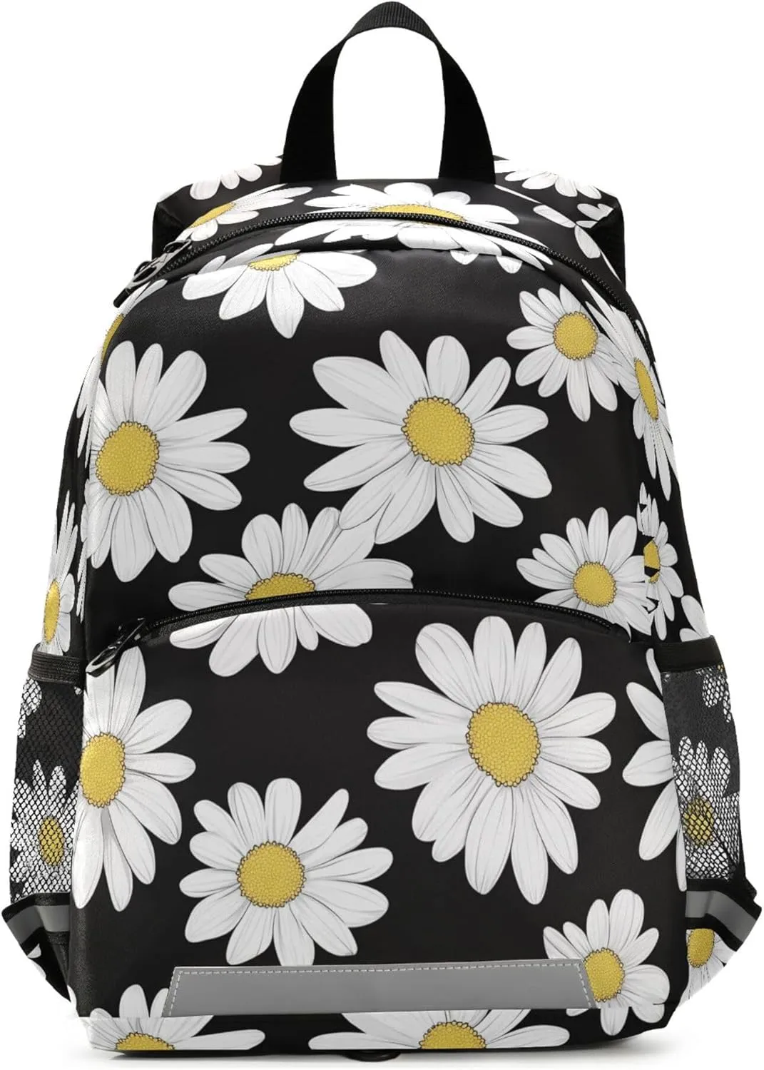 JUNZAN Daisy Flowers on Black Kids Travel Backpack Bottle Pockets Book Bags Travling