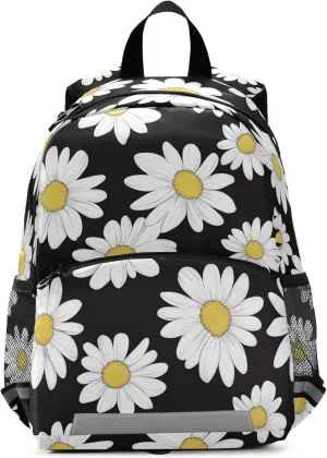 JUNZAN Daisy Flowers on Black Kids Travel Backpack Bottle Pockets Book Bags Travling
