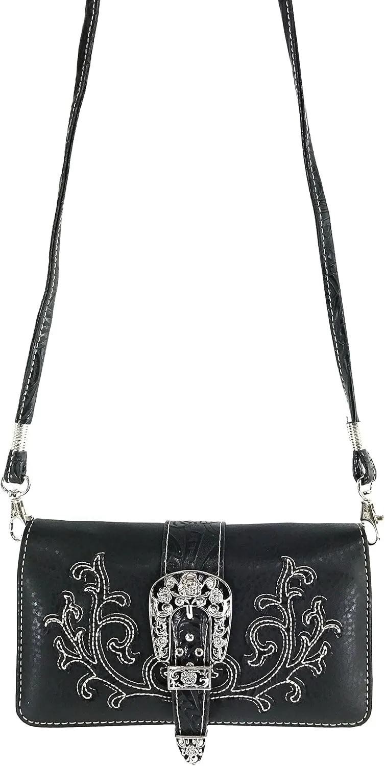Justin West American Albino Floral Embroidery Buckle Shoulder Concealed Carry Handbag Purse