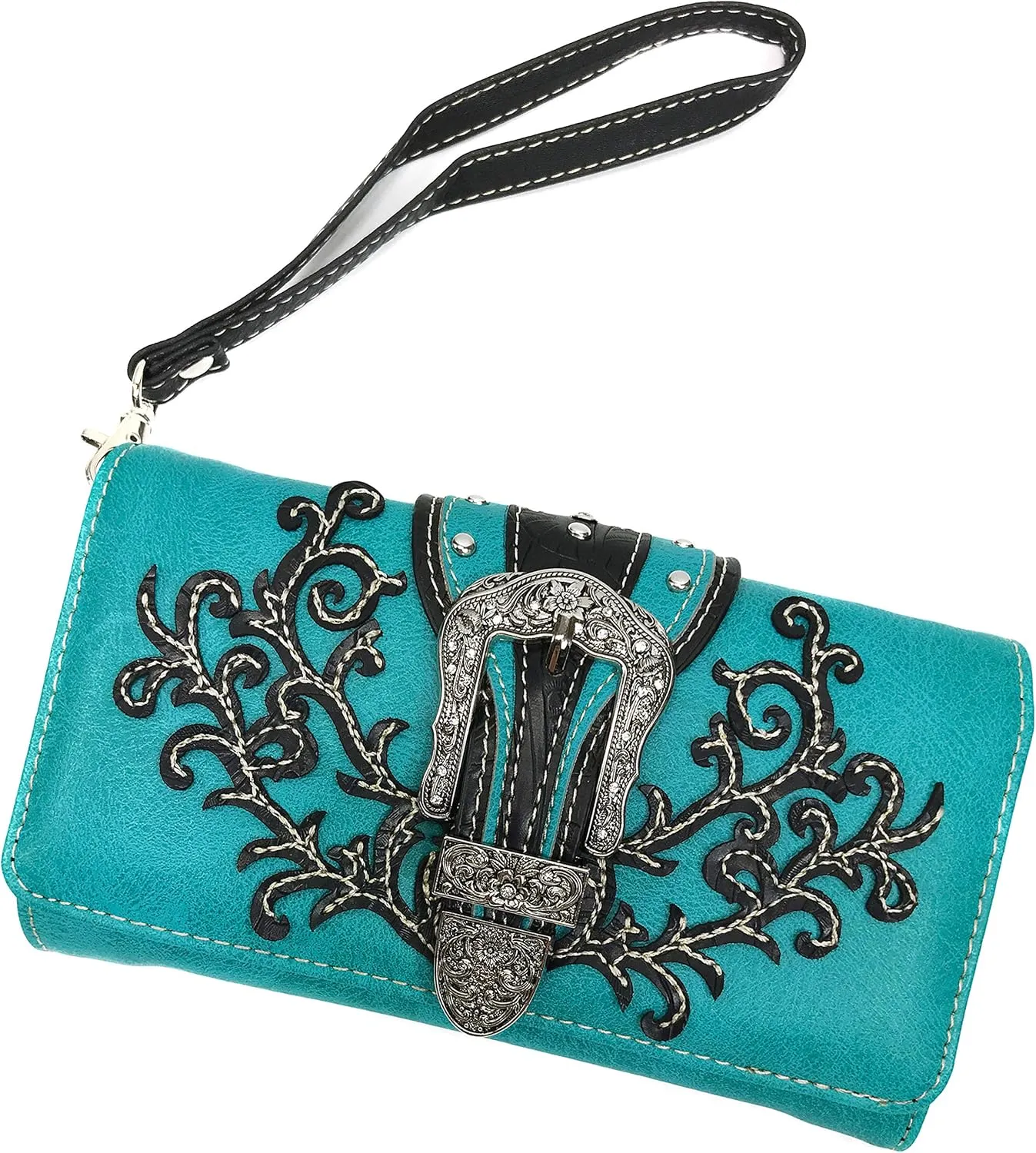 Justin West American Albino Floral Embroidery Buckle Shoulder Concealed Carry Handbag Purse