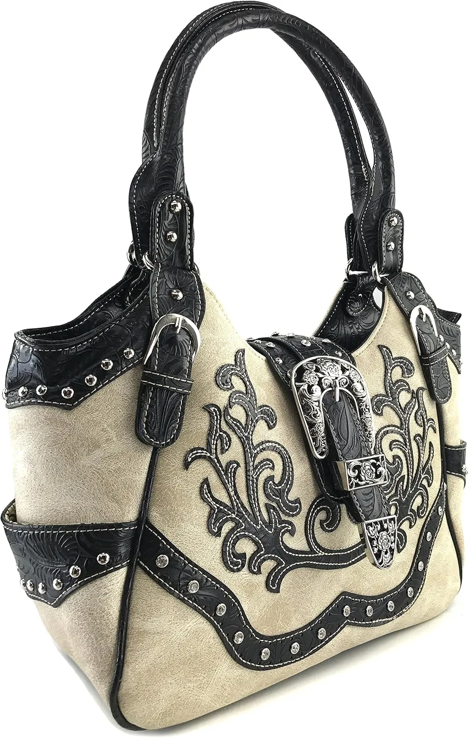 Justin West American Albino Floral Embroidery Buckle Shoulder Concealed Carry Handbag Purse